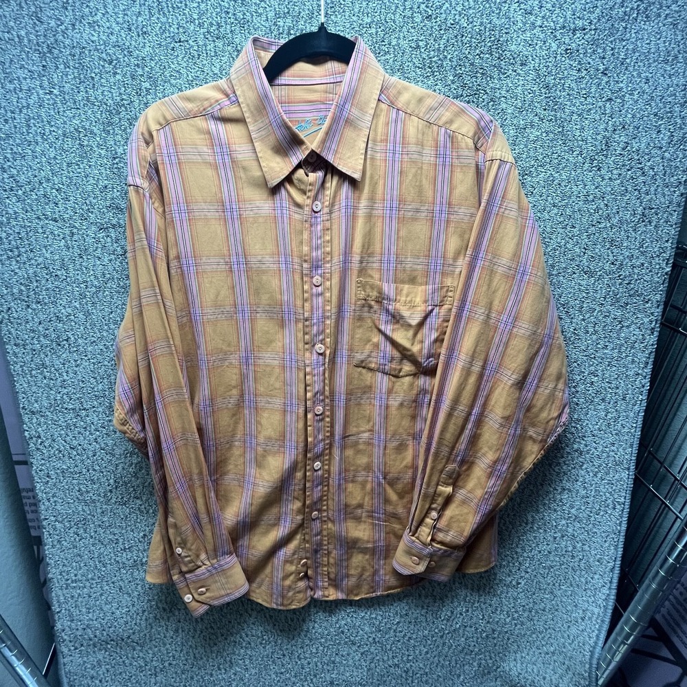 Bugatchi Uomo Men's L Orange Striped Cotton Long Sleeve Dress Shirt Cuff Flower